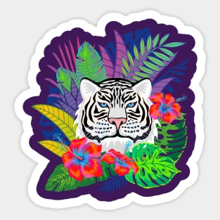 White Tiger and Exotic Lives and Flowers Sticker